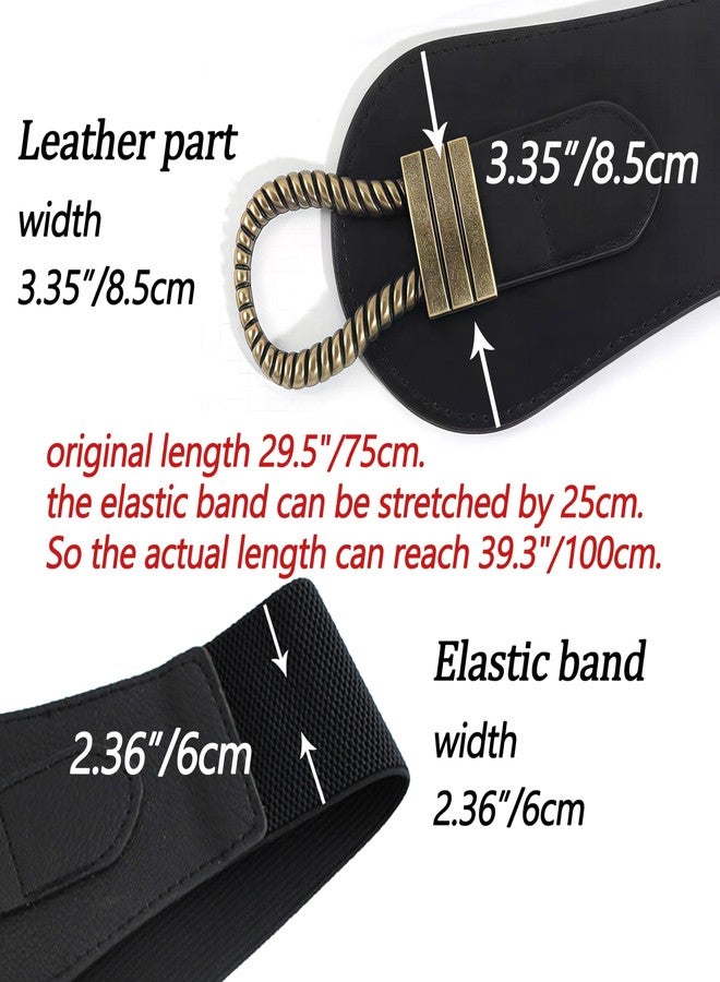 Mawjom Women Vintage Stretch Elastic Belt with Copper Buckle Wide Waist for Dress Coats 29"-34" - Image 4